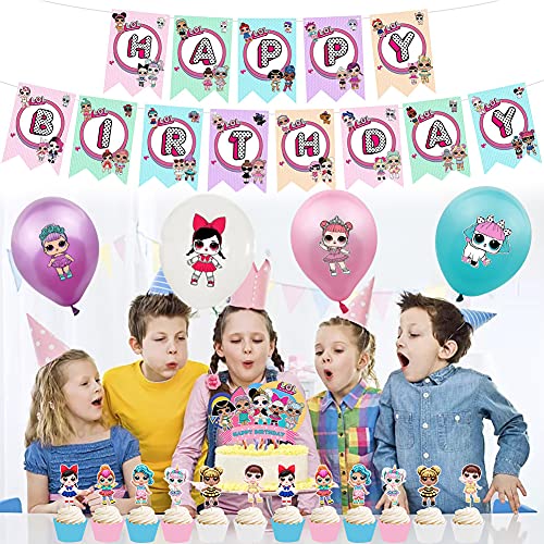 Babioms Globo Muñeca Sorpresa,Globo de Adorno de Torta de Feliz Cumpleaños Banner for Children Birthday Doll Globos Decoraciones para Suministros de Fiesta Infantil, Cumpleaños Decoracion