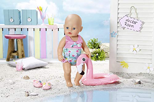 BABY born Conjunto Vacaciones para Muñecas de 43 cm, Para Manos Pequeñas, Promueve la Empatía y Las Habilidades Sociales, Edad 3+ años, Incluye Bañador, Flotador y Chanclas