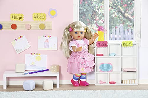 BABY born Kindergarden Little Sister - Muñeca de 36 cm con 7 funciones y ropa, Para manos pequeñas, Promueve la empatía y las habilidades sociales, Para niños a partir de 2 años