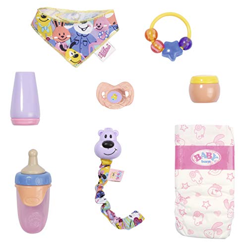 BABY born Set Básico con Chupete Mágico para Muñecas de 43 cm, Para Niñas de 3 Años en Adelante, Fácil para Manos pequeñas, Incluye Chupete con Cadena, Pañal, Anillo de Juguete y Más