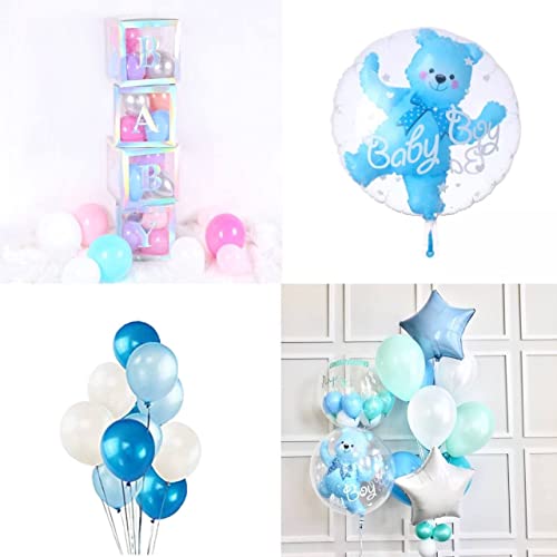 Baby Shower Revelación Sexo Bebe Cajas para globos transparentes con Letras Baby Incluye Decoración de Globos para Cumpleaños Niña, Niño Fiesta box gender reveal + 1 Hinchador de globos manual (niño)