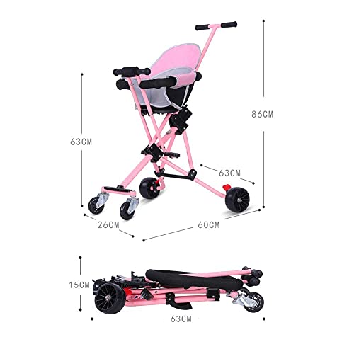 Baby Trike Carrito para niños, bicicleta plegable, cochecito de para exteriores, diseño de un paso, ligero, para viajes en avión, para niños de 2 a 5 años s para niños de 1 a 3 años Happy house