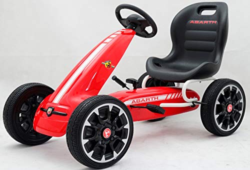 Babycoches Kart de Pedales - Coche de Pedales - Go Kart - Fiat Abarth, Ruedas neumaticas, carenado de Proteccion, Freno de Mano, Asiento Regulable, Color Rojo