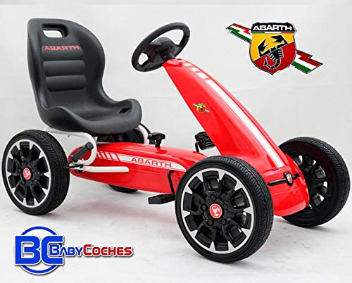 Babycoches Kart de Pedales - Coche de Pedales - Go Kart - Fiat Abarth, Ruedas neumaticas, carenado de Proteccion, Freno de Mano, Asiento Regulable, Color Rojo