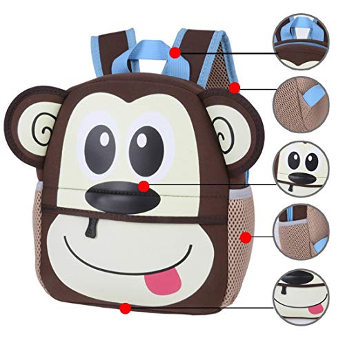 BAIGIO Mochila Infantil Kindergarten,Pequeñas Mochilas Bolsas Escolares de Dibujos Animados Animales para Niñas Primaria Linda Bolso Bebe Guarderia Preescolar para 2-7 Años (Mono, 21 * 8 * 26cm)