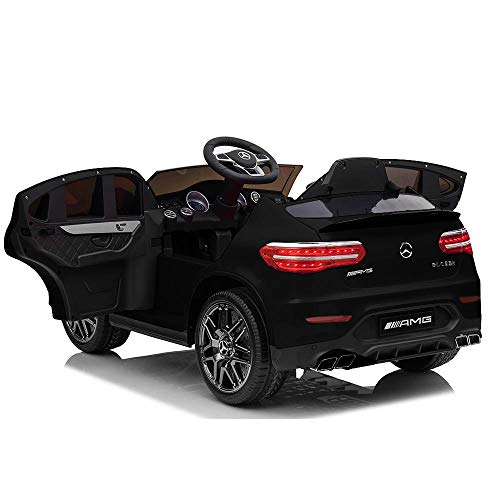 BAKAJI Coche eléctrico infantil Mercedes GLC 63 AMG 12 V con asiento de piel faros LED MP3 USB SD y mando a distancia (negro)