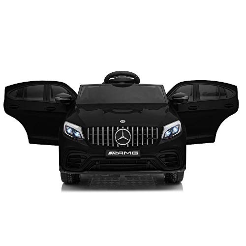 BAKAJI Coche eléctrico infantil Mercedes GLC 63 AMG 12 V con asiento de piel faros LED MP3 USB SD y mando a distancia (negro)