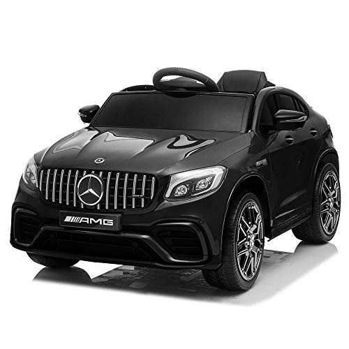 BAKAJI Coche eléctrico infantil Mercedes GLC 63 AMG 12 V con asiento de piel faros LED MP3 USB SD y mando a distancia (negro)