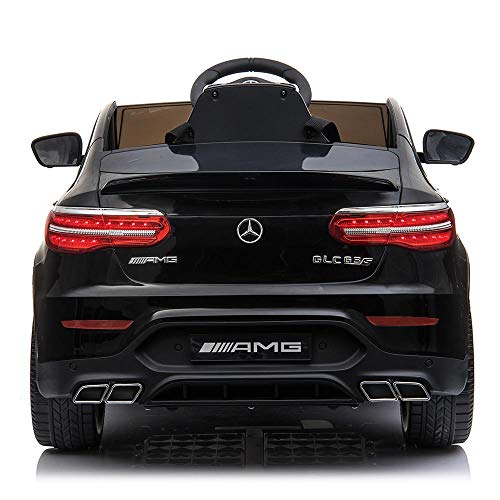 BAKAJI Coche eléctrico infantil Mercedes GLC 63 AMG 12 V con asiento de piel faros LED MP3 USB SD y mando a distancia (negro)