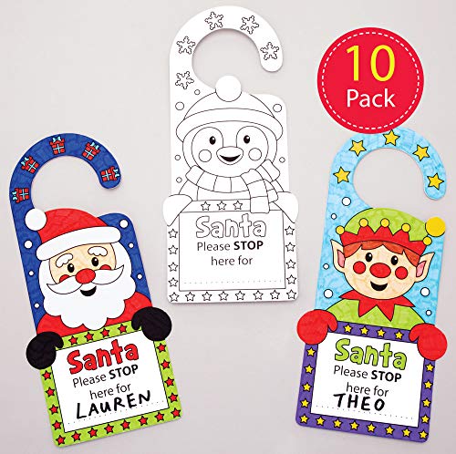 Baker Ross AT167 Kits Perchas de Puerta Navideñas para Colorear (Pack de 10) - Artes y manualidades festivas