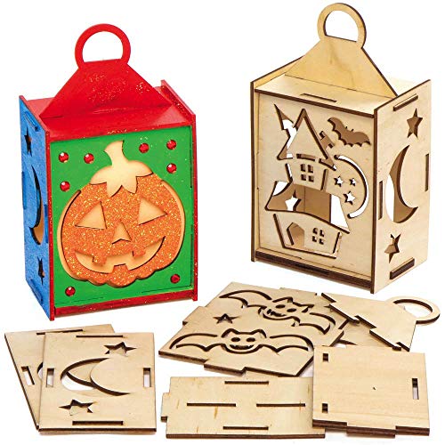 Baker Ross AX241 Kit De Linternas De Halloween De Madera - Paquete De 3, Para Que Los Niños Decoren Y Exhiban Durante La Temporada De Truco O Trato