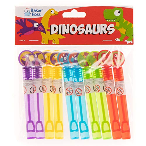 Baker Ross AX606 Pompas De Jabón Tocables Dinosaurio - Paquete De 10, Varitas De Burbujas Para Bolsos De Fiesta Para Niños, Divertidos Juguetes Al Aire Libre Y Juguetes De Bolsillo