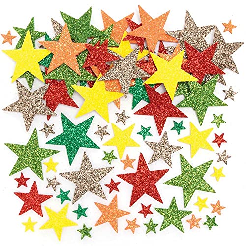 Baker Ross FE605 Pegatinas de Estrellas de Espuma con Purpurina de Otoño - Paquete de 198, Pegatinas para Niños, ideales para Proyectos de Arte y Manualidades infantiles