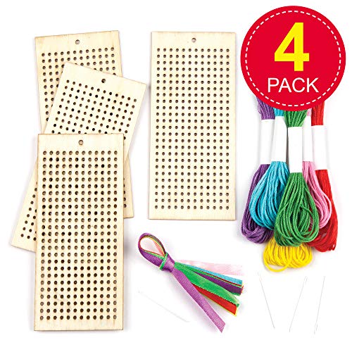 Baker Ross- Kit de Punto de Cruz para Principiantes, Juego de Bordado con Hilo para niños (4 Unidades), Multicolor, 4 Pack (AR141)