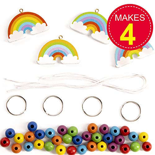 Baker Ross Kits de llavero y colgante de madera con el arcoíris que los niños pueden decorar - Juego de manualidades infantiles divertidas (pack de 4)