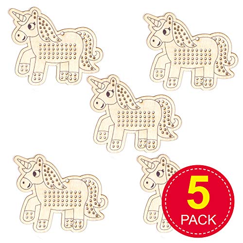 Baker Ross Kits de punto de cruz de madera Unicornio (Pack de 5) - Ideales para manualidades y decoraciones navideñas