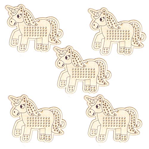 Baker Ross Kits de punto de cruz de madera Unicornio (Pack de 5) - Ideales para manualidades y decoraciones navideñas