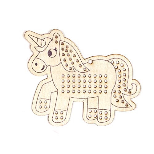 Baker Ross Kits de punto de cruz de madera Unicornio (Pack de 5) - Ideales para manualidades y decoraciones navideñas