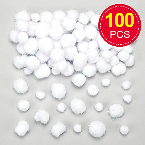 Baker Ross Pompones de bola de nieve con brillo - Ideal para manualidades, regalos, recuerdos y más para niños (paquete de 100), varios colores AV623