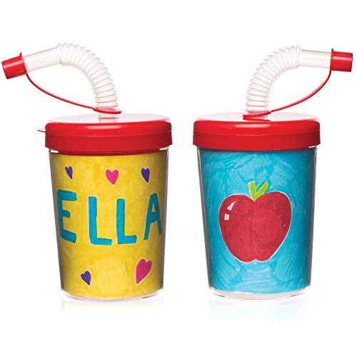 Baker Ross Vasos con pajita flexible que los niños pueden colorear y decorar - Perfectos para bolsas sorpresa de fiestas infantiles (pack de 3)