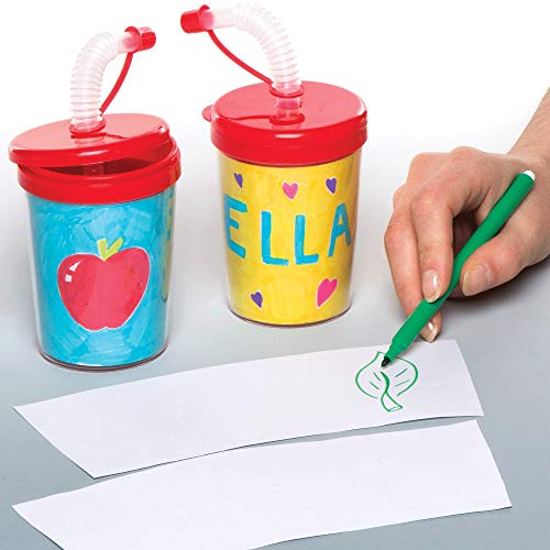 Baker Ross Vasos con pajita flexible que los niños pueden colorear y decorar - Perfectos para bolsas sorpresa de fiestas infantiles (pack de 3)