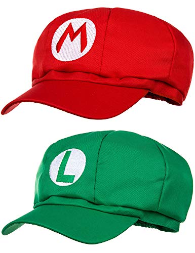 Balinco DOBLE PAQUETE Gorra de Super Mario + Gorra de Luigi para adultos y niños - Sombreros de disfraces de carnaval - Gorra para hombres y mujeres