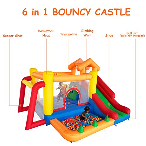 Ballsea Castillo Hinchable con soplador, Castillo Hinchable para ninos Adecuado de 3 a 10 años, 343 x 280 x 203 cm ​- Castillo inchable Infantil Interior