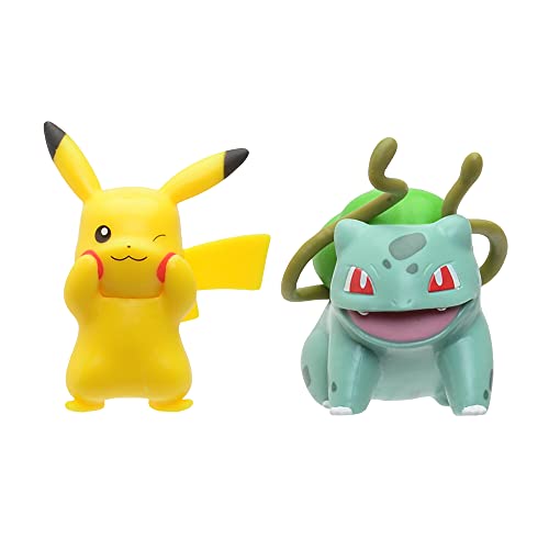 Bandai - Pokémon-Pack de 2 batle-Pikachu & Bulbizarre (Bulbasaur) - Afeitina 5 cm para coleccionar, JW0132