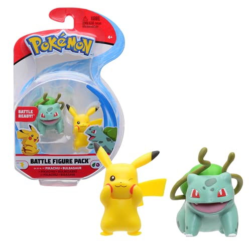 Bandai - Pokémon-Pack de 2 batle-Pikachu & Bulbizarre (Bulbasaur) - Afeitina 5 cm para coleccionar, JW0132