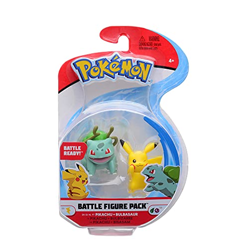 Bandai - Pokémon-Pack de 2 batle-Pikachu & Bulbizarre (Bulbasaur) - Afeitina 5 cm para coleccionar, JW0132