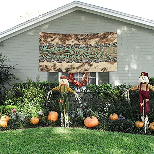 Bandera de bandera de país occidental, color marrón, verde azulado, para patio, interior y exterior, fiesta de Halloween