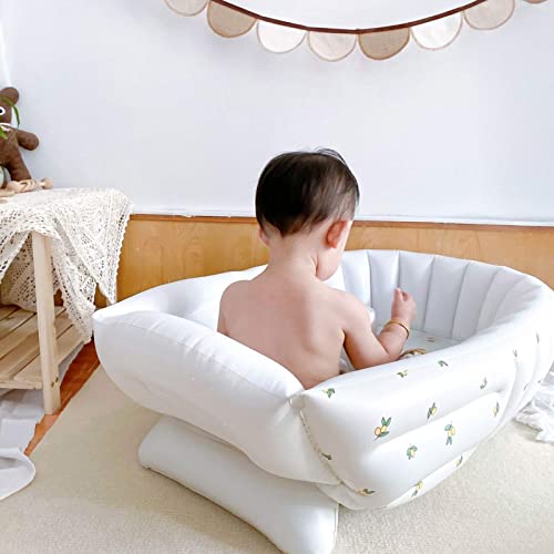 Bañera Inflable, Encantadora Bañera Plegable para Bebés, PVC Portátil de Gran Espacio con Tubo de Desinflado para Viajes para la Sala de Estar del Hogar para Niños Pequeños(Flor de Olivo)