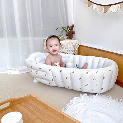 Bañera Inflable, Encantadora Bañera Plegable para Bebés, PVC Portátil de Gran Espacio con Tubo de Desinflado para Viajes para la Sala de Estar del Hogar para Niños Pequeños(Flor de Olivo)