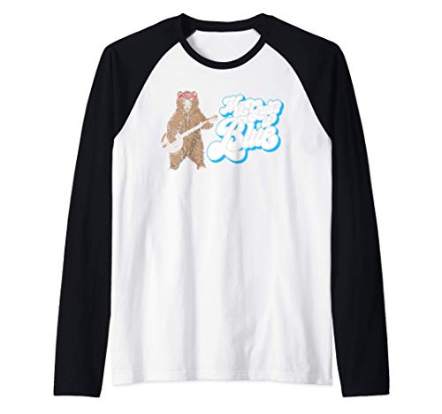 Banjo Grizzly Bear Hippie My Grass is Blue Bluegrass Retro Camiseta Manga Raglan