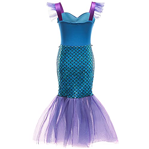 BanKids Disfraz de sirena para niñas, disfraz de Ariel para niña, vestido de princesa, vestido de sirena, 6-7 años (140,K52)