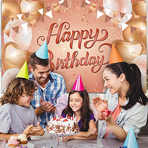 Banner de fondo de feliz cumpleaños, decoración de cumpleaños de tela rosa, cartel de fotografía de fondo para niñas y mujeres, 13 16 18 21 30 40 50 decoraciones de fiesta 180 x 115 cm