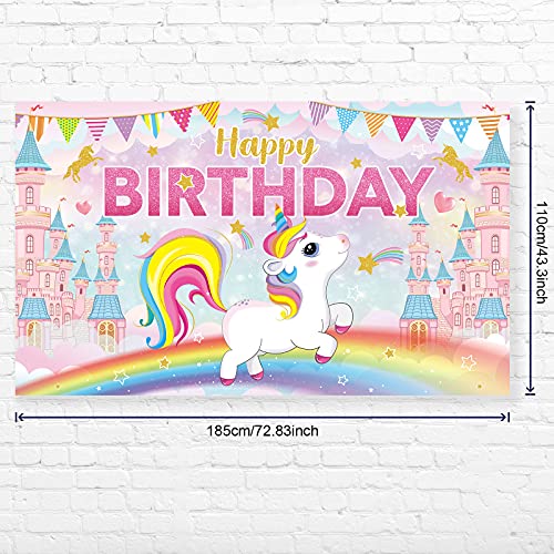 Banner de Fondo de Happy Birthday de Unicornio Fondo de Fiesta de Cumpleaños de Unicornio Fondo de Fotografía con Tema de Unicornio Nube Arcoíris Brillante Lindo, 72,8 x 43,3 Pulgadas