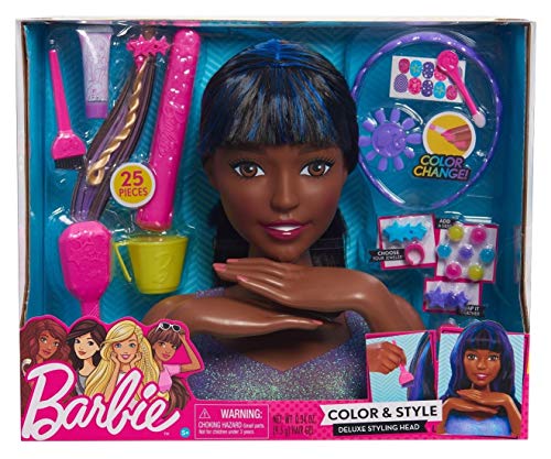 Barbie Color y Estilo Deluxe Styling Head Negro y Azul Cabello