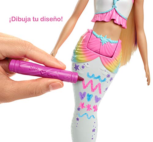 Barbie Dreamtopia Crayola Sirena color mágico, muñeca con accesorios (Mattel GCG67)