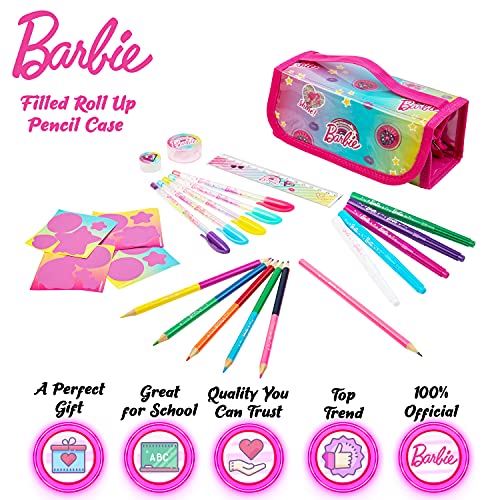 Barbie Estuche Escolar Para Niña, Material Escolar Con Boligrafos Gel, Reglas Escolares Y Lapices De Colores