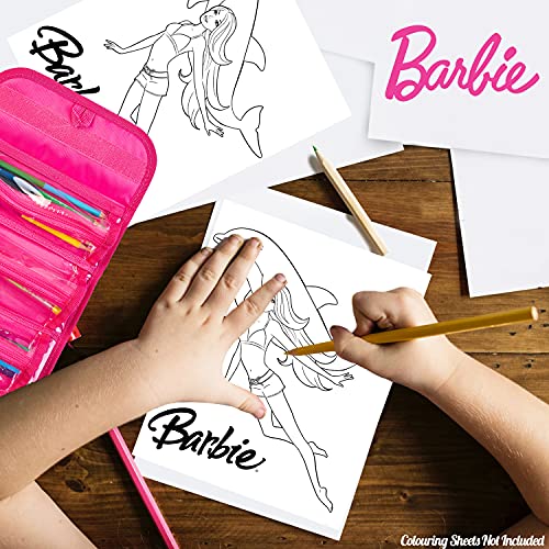 Barbie Estuche Escolar Para Niña, Material Escolar Con Boligrafos Gel, Reglas Escolares Y Lapices De Colores