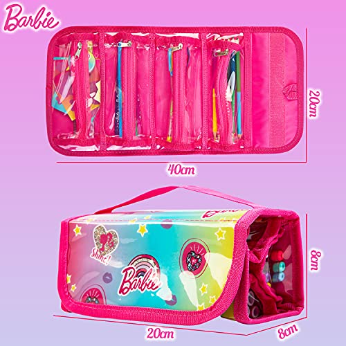 Barbie Estuche Escolar Para Niña, Material Escolar Con Boligrafos Gel, Reglas Escolares Y Lapices De Colores