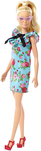 Barbie Fashionista, muñeca 32cm, look vestido floral retro con cabello rubio (Mattel FJF52)