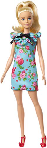 Barbie Fashionista, muñeca 32cm, look vestido floral retro con cabello rubio (Mattel FJF52)