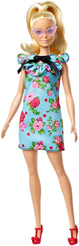 Barbie Fashionista, muñeca 32cm, look vestido floral retro con cabello rubio (Mattel FJF52)