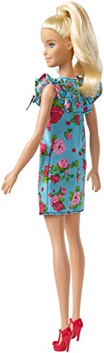 Barbie Fashionista, muñeca 32cm, look vestido floral retro con cabello rubio (Mattel FJF52)