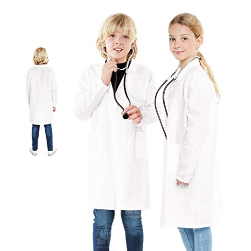 Bata Blanca Disfraz Médico Niña y Niño【Tallas Infantiles de 5 a 12 años】[Talla 5-6 años] | Bata Laboratorio Científico Doctor para Disfraz Carnaval Halloween Fiestas Disfraces