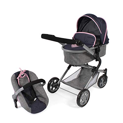 Bayer Chic 2000 597 26 Combi Lia - Cochecito de muñeca 3 en 1 con Asiento de Coche, capazo y Asiento Deportivo, Color Azul Marino y Rosa Oscuro