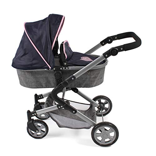 Bayer Chic 2000 597 26 Combi Lia - Cochecito de muñeca 3 en 1 con Asiento de Coche, capazo y Asiento Deportivo, Color Azul Marino y Rosa Oscuro