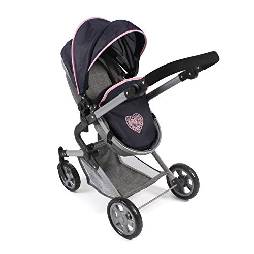 Bayer Chic 2000 597 26 Combi Lia - Cochecito de muñeca 3 en 1 con Asiento de Coche, capazo y Asiento Deportivo, Color Azul Marino y Rosa Oscuro